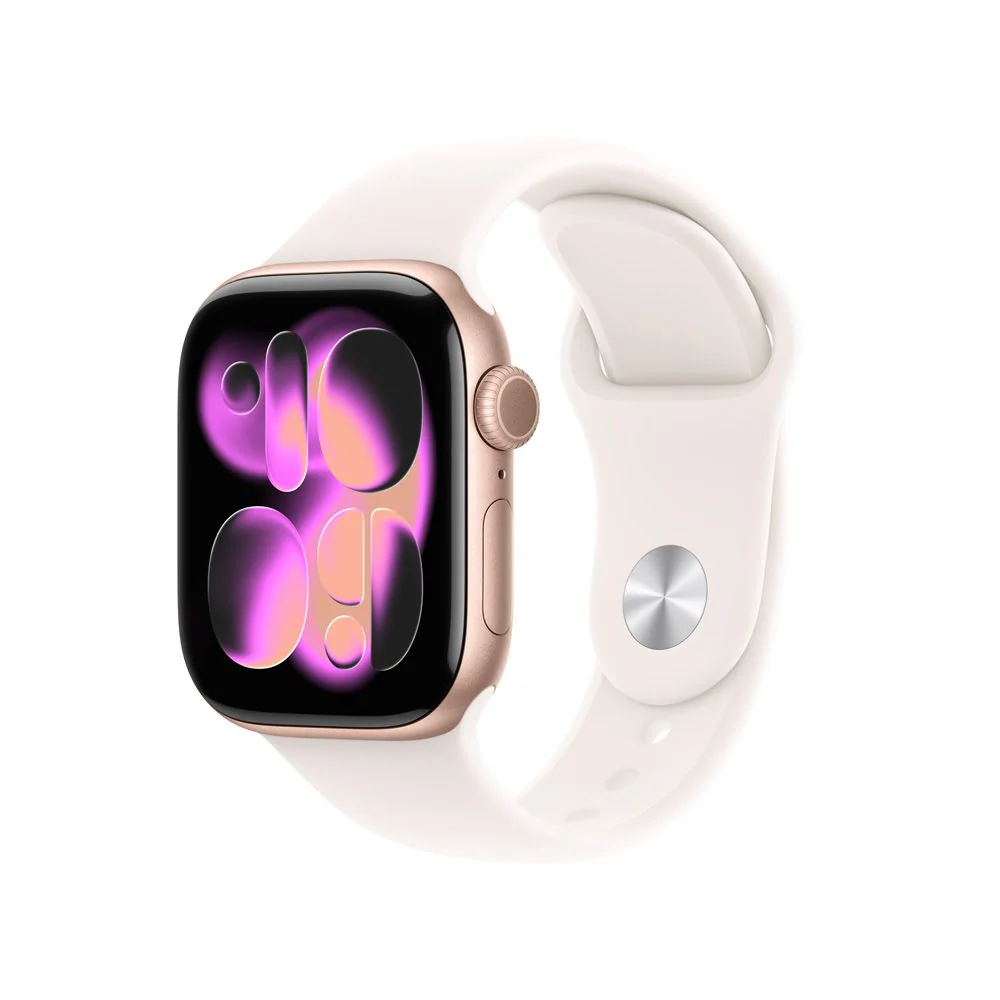 Apple Watch Series 11 GPS • Caja de aluminio color oro rosa de 42 mm • Correa deportiva rosa rubor – M/L