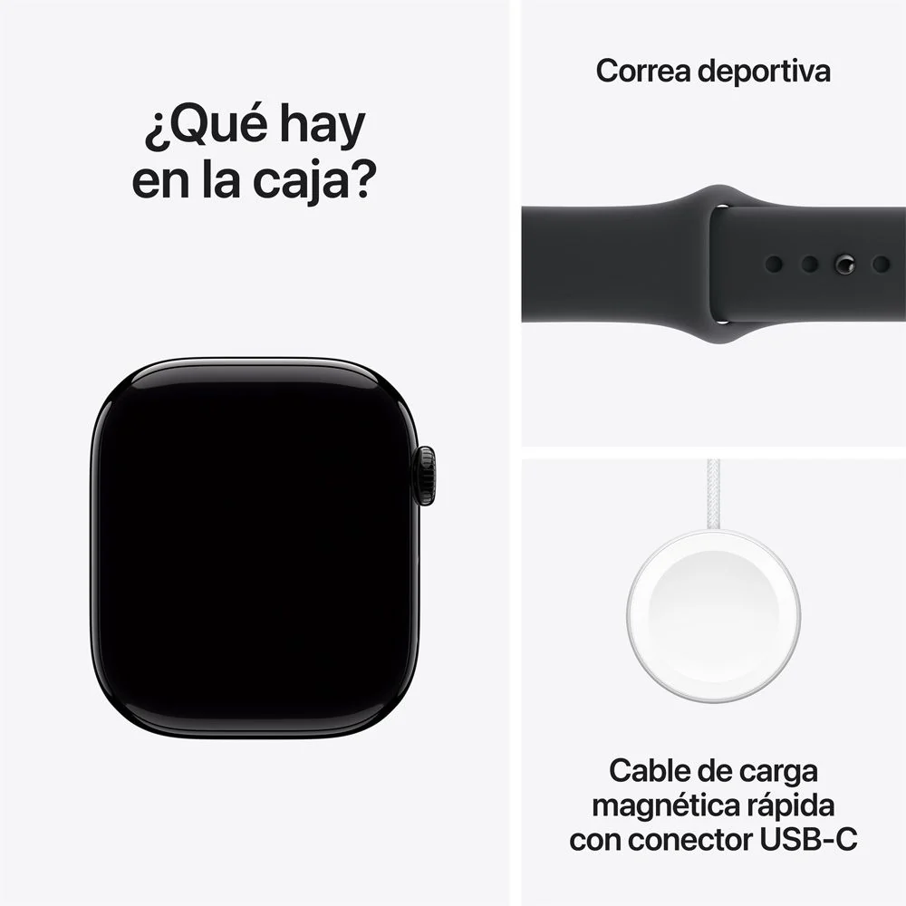 Apple Watch Series 11 GPS • Caja de aluminio negro azabache de 46 mm • Correa deportiva negra – S/M - Image 8