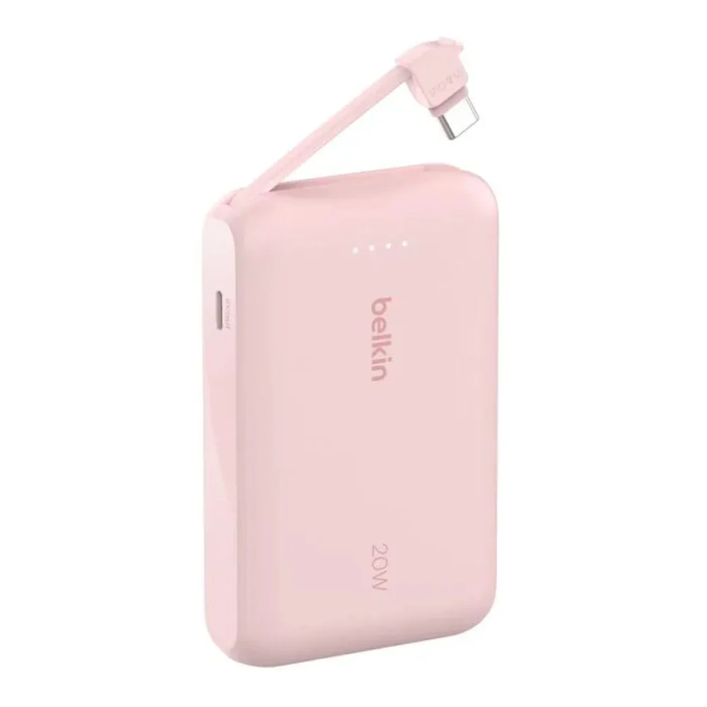 Bateria Externa Belkin 10K con Cable USB-C Integrado 20W - Rosa - Image 2