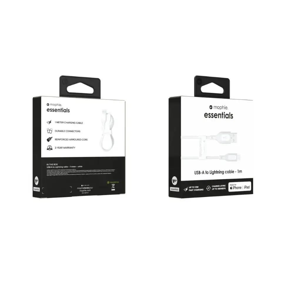 Cable Mophie essential trenzado USB-A a Lightning 12w 1m - Blanco - Image 4