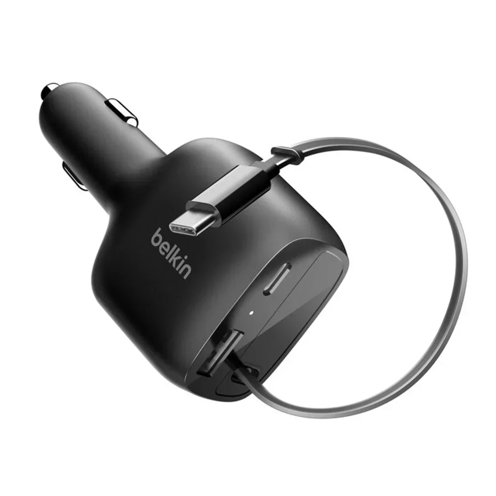 Cargador de Carro Retráctil Belkin (2 USB-C/1 USB-A) 75W - Negro - Image 2