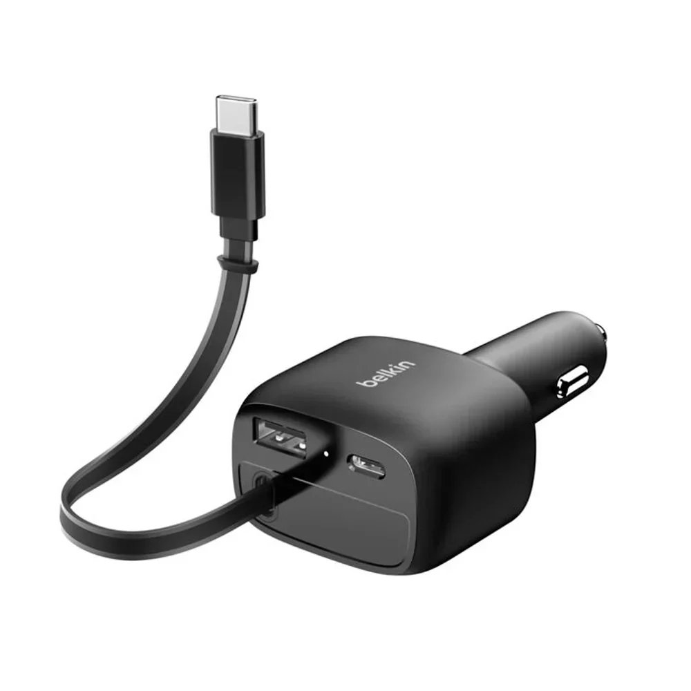 Cargador de Carro Retráctil Belkin (2 USB-C/1 USB-A) 75W - Negro - Image 5