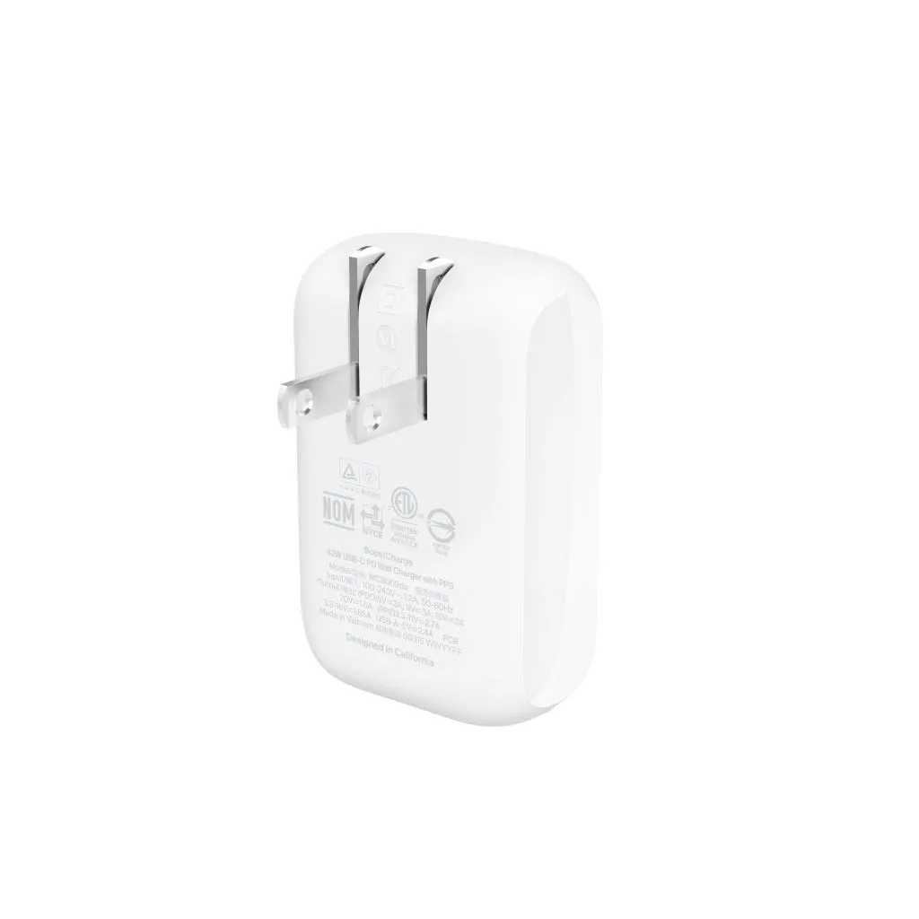 Cargador de Pared Belkin Dual USB-C 30W y USB-A 12W - Blanco - Image 2